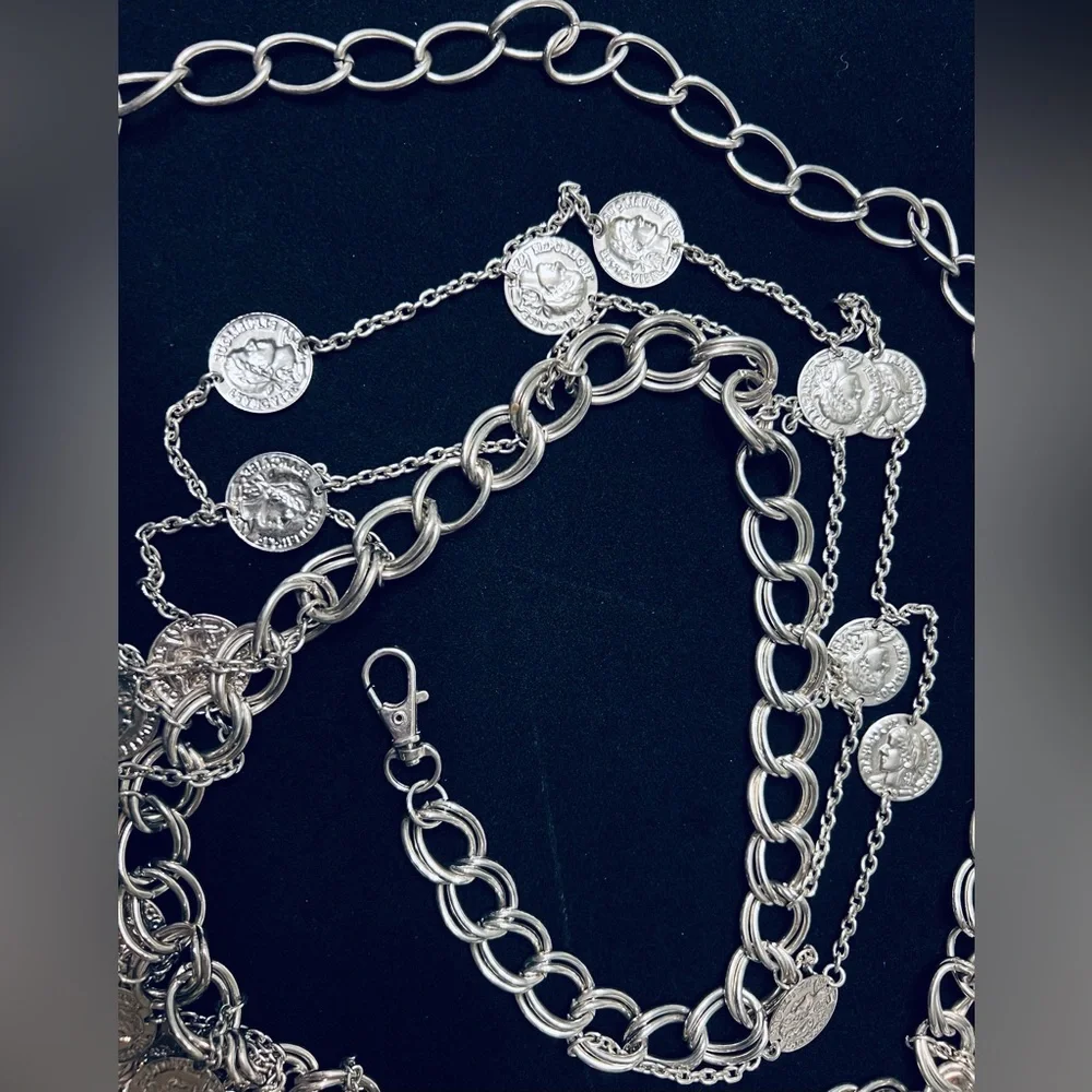 Vintage Silver Tone Coin Chain Link Belt - Picture 4 of 10